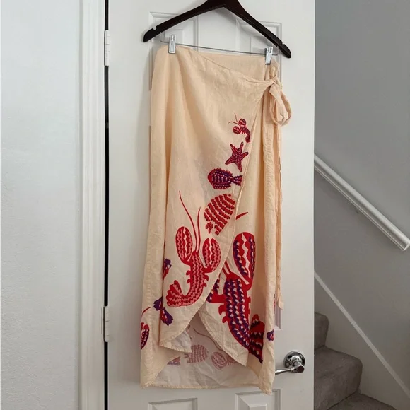 Farm Rio Linen Side-Tie Midi Skirt Size Medium - Picture 2 of 7